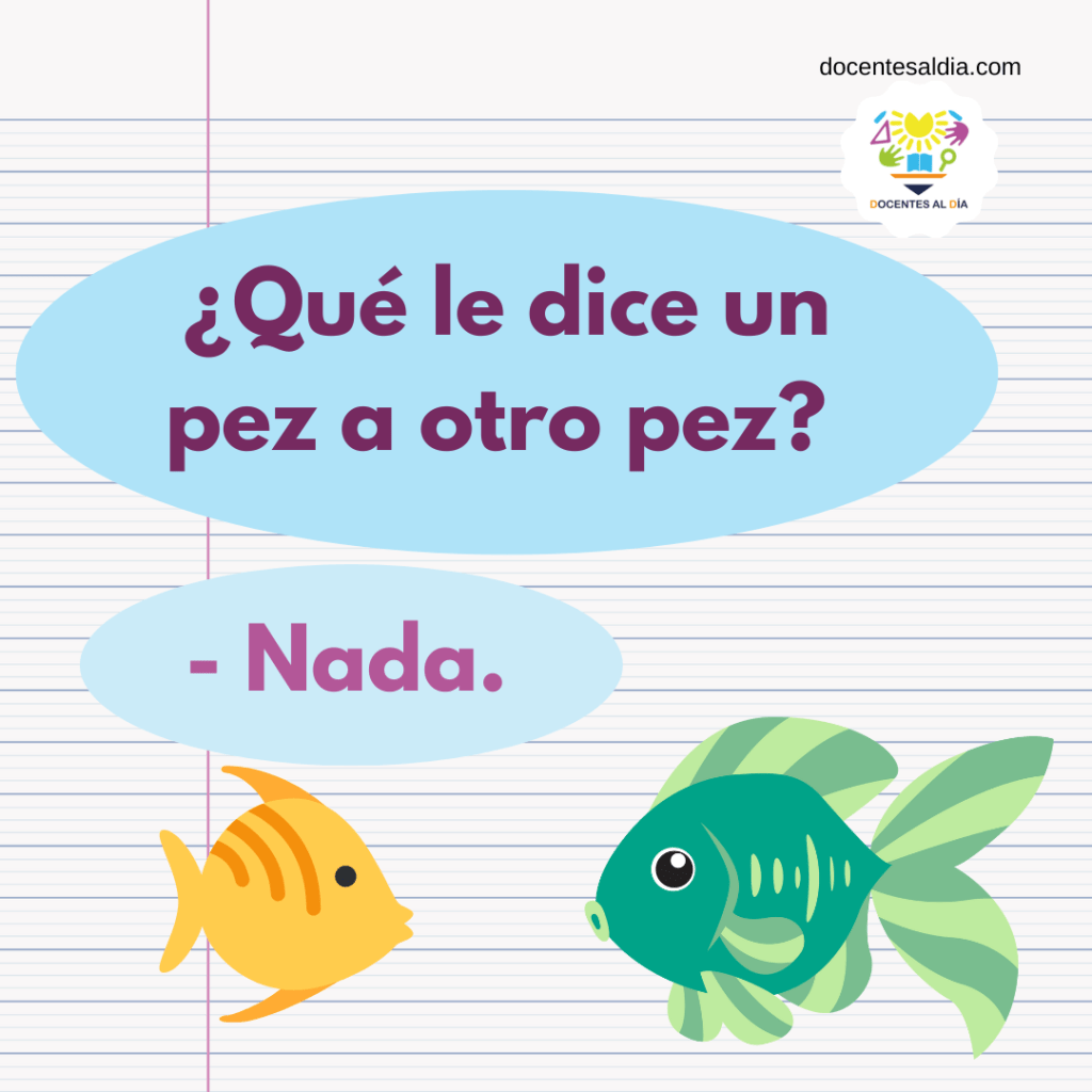 Chiste: peces no dicen nada: ¿Qué le dice un pez
a otro pez? - Nada. Chiste: peces no dicen nada:
¿Qué le dice un pez a otro pez? - Nada.