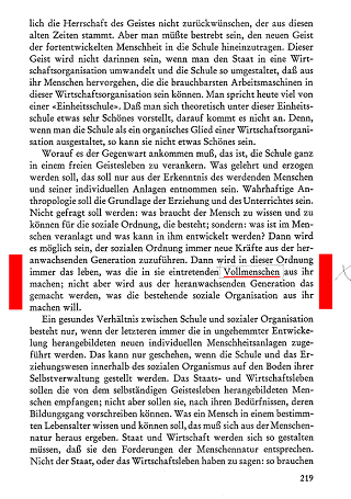 Rittersbacher: Wirkungen der Schule im
Lebenslauf. Quellenlesebuch der Pädagogok
Rudolf Steiners, bearbeitet von Karl
Rittersbacher, S.219, mit der Angabe, was die
"Vollmenschen" dann aus der
"Ordnung" machen werden Rittersbacher: Wirkungen der Schule im
Lebenslauf. Quellenlesebuch der Pädagogok
Rudolf Steiners, bearbeitet von Karl
Rittersbacher, S.219, mit der Angabe, was die
"Vollmenschen" dann aus der
"Ordnung" machen werden
