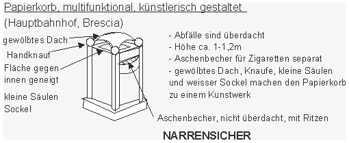 Abfalleimer, multifunktional,
                          k�nstlerisch gestaltet, Hauptbahnhof Brescia