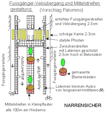Zollikofen Bernstrasse,
Idee Palomino mit Blumenkästen in der
Fahrbahnmitte zur Verhinderung von wilden
Überholmanövern, mit beidseitigen Velowegen /
Fahrradwegen Zollikofen Bernstrasse,
Idee Palomino mit Blumenkästen in der
Fahrbahnmitte zur Verhinderung von wilden
Überholmanövern, mit beidseitigen Velowegen /
Fahrradwegen