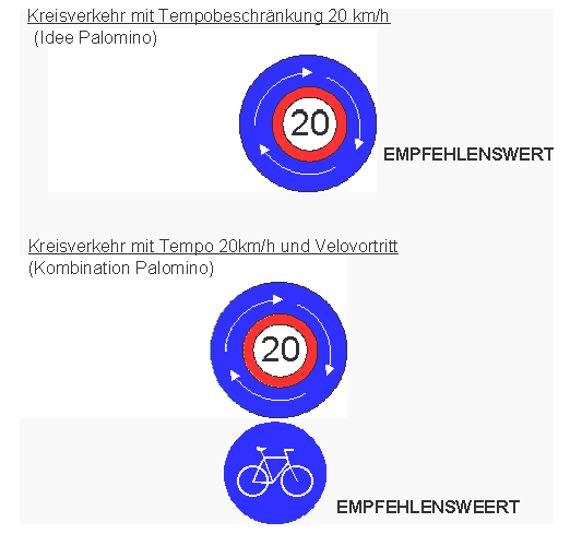 Kreisverkehr: Signalisation
                    mit Tempobeschr�nkung 20 km/h, Idee Palomino