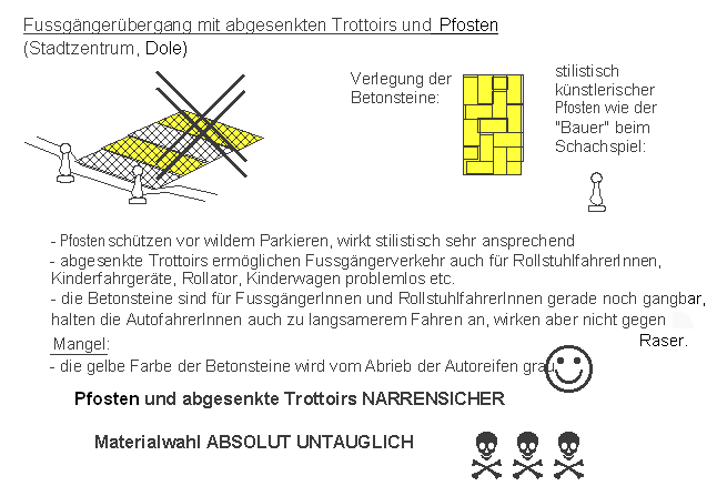 Dole:
                    Fussg�ngerstreifen aus Betonsteinen mit Pollern