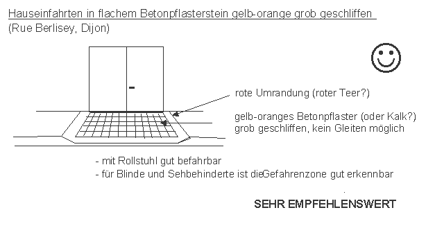 Dijon:
                    Hauseinfahrt in flachem grobem Betonpflasterstein,
                    Rue Berlisey