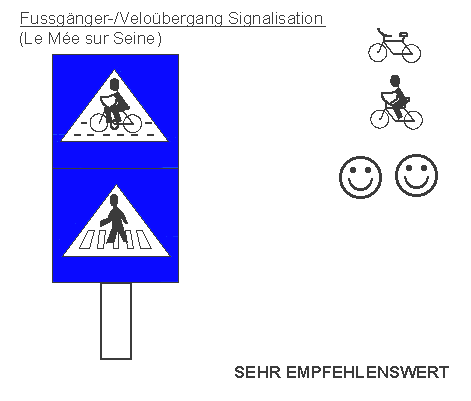 Le M�e sur Seine:
                    Fussg�nger-Velo�bergang Signalisation mit
                    Velovortritt