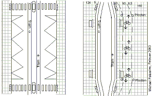Tramstation
in
Fussgängerzone
mit
Zweirichtungsveloweg
hinter dem
Tramhäuschen
hindurch Tramstation
in
Fussgängerzone
mit
Zweirichtungsveloweg
hinter dem
Tramhäuschen
hindurch