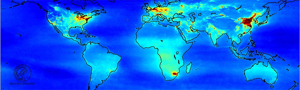 Weltkarte
                    der Luftverschmutzung �ber Megast�dten und
                    Ballungsr�umen