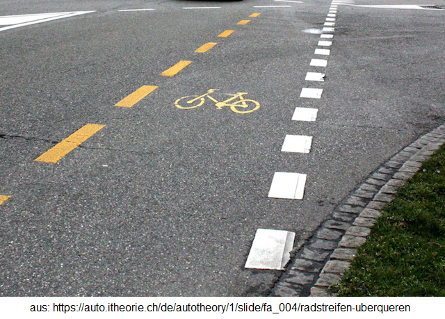 37. Radstreifen bei Kreuzung
überqueren 01: Velovortritt 37.
Radstreifen bei Kreuzung überqueren 01:
Velovortritt