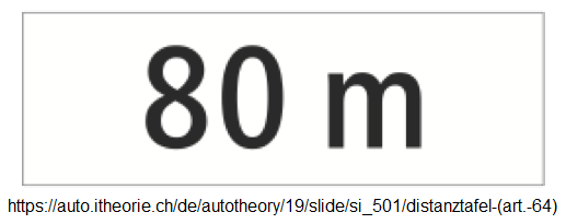 1. Distanztafel mit Distanzangabe
80m (Art. 64) 1. Distanztafel mit
Distanzangabe 80m (Art. 64)