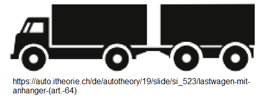 20. Ergänzungssignal: Lastwagen mit
Anhänger (Art. 64) 20.
Ergänzungssignal: Lastwagen mit Anhänger
(Art. 64)
