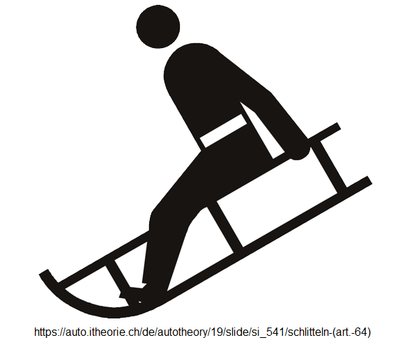 38. Ergänzungssignal: Schlitteln /
Schlittelpiste kreuzt die Strasse (Art.
64) 38. Ergänzungssignal: Schlitteln
/ Schlittelpiste kreuzt die Strasse (Art.
64)