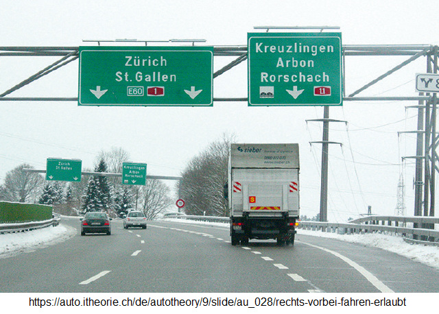14. Rechts vorbei fahren erlaubt bei
Einspurstrecken, Ausfahrten, im Stau, bei
Spurensortierung (Einspurstrecken) zu
verschiedenen Fahrzielen 14. Rechts
vorbei fahren erlaubt bei Einspurstrecken,
Ausfahrten, im Stau, bei Spurensortierung
(Einspurstrecken) zu verschiedenen
Fahrzielen