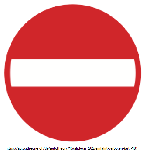 2. Verbotssignal: Verbotene
Fahrtrichtung / Einfahrt verboten (Art.
18) 2. Verbotssignal: Verbotene
Fahrtrichtung / Einfahrt verboten (Art.
18)