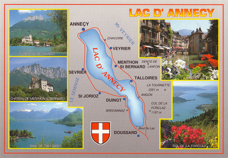 Lac d'Annecy, Ansichtskarte Übersicht mit
Annecy, Chavoire, Veyrier, Menthon St-Bernard,
Talloires, Angon, Doussard, Duingt, St-Jorioz und
Sevrier. Lac d'Annecy, Ansichtskarte Übersicht mit Annecy,
Chavoire, Veyrier, Menthon St-Bernard, Talloires,
Angon, Doussard, Duingt, St-Jorioz und Sevrier.