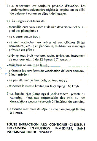 Paris Camping Hausordnung