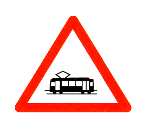 Verkehrszeichen: Gefahrsignal Achtung Tram /
                      Strassenbahn