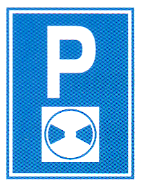 Verkehrszeichen: Hinweissignal Parkplatz mit
                      Parkscheibe