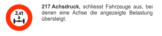 Verkehrszeichen: Vorschriftssignal maximaler
                      Achsendruck