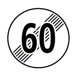 Verkehrszeichen: Vorschriftssignal maximale
                      Geschwindigkeit, H�chstgeschwindigkeit aufgehoben