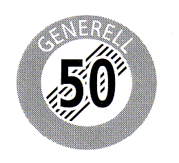 Verkehrszeichen: Vorschriftssignal maximale
                      Geschwindigkeit 50 generell aufgehoben
