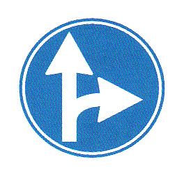 Verkehrszeichen: Vorschriftssignal
                      verpflichtendes Geradeausfahren oder
                      Rechtsabbiegen