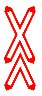 Verkehrszeichen: Zwei Andreaskreuze hochkant
                      vor einem mehrgleisigen Bahn�bergang