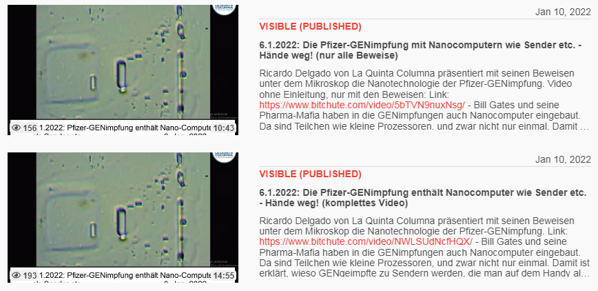 Video vom 10.1.2022: 6.1.2022: Die
Pfizer-GENimpfung enthält Nanocomputer wie Sender etc.
- Hände weg! (komplettes Video) Video vom
10.1.2022: 6.1.2022: Die Pfizer-GENimpfung enthält
Nanocomputer wie Sender etc. - Hände weg! (komplettes
Video)