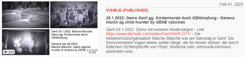 Video vom 1.2.2022: 29.1.2022: Demo Genf gg.
Kindermorde duch GENimpfung - Geneva march ag child
murder by GENE vaccines Video vom 1.2.2022:
29.1.2022: Demo Genf gg. Kindermorde duch GENimpfung -
Geneva march ag child murder by GENE vaccines